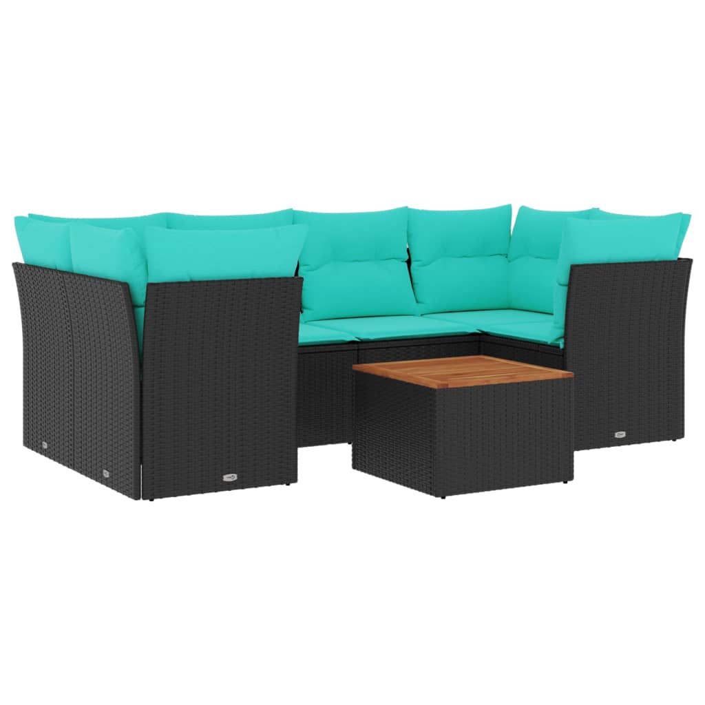 7-dijelni set vrtnih sofa od poliratana s jastucima crni Crna 62 x 62 x 69 cm