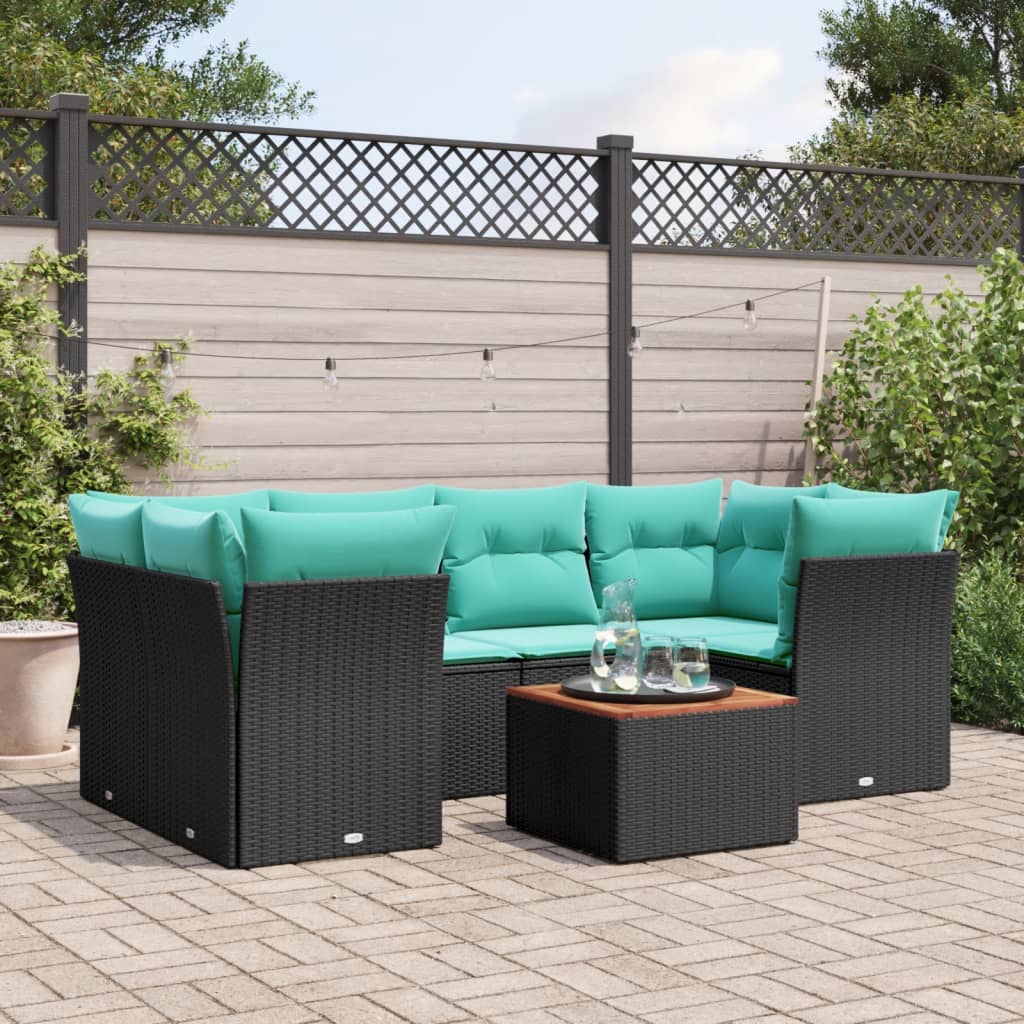 7-dijelni set vrtnih sofa od poliratana s jastucima crni Crna 62 x 62 x 69 cm