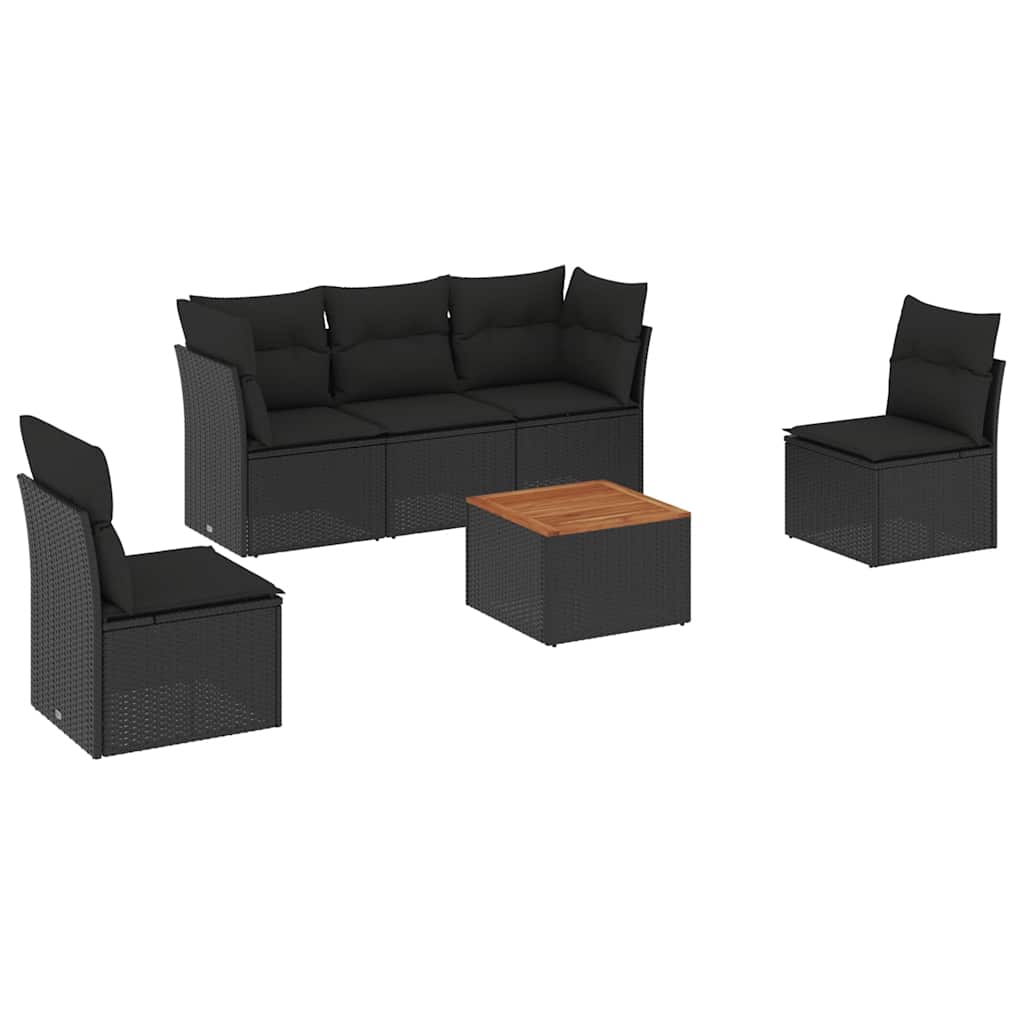 6-dijelni set vrtnih sofa s jastucima crni od poliratana Crna 62 x 62 x 69 cm