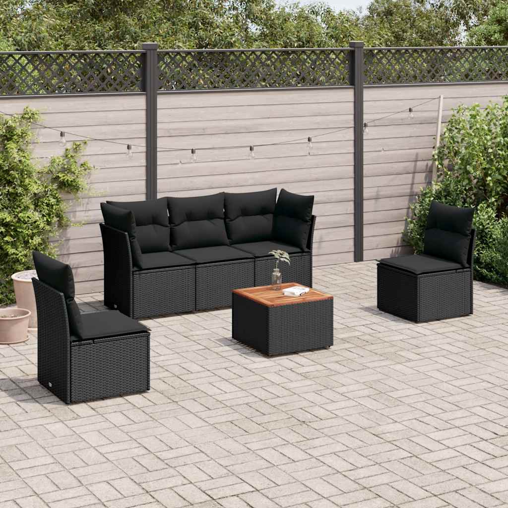 6-dijelni set vrtnih sofa s jastucima crni od poliratana Crna 62 x 62 x 69 cm