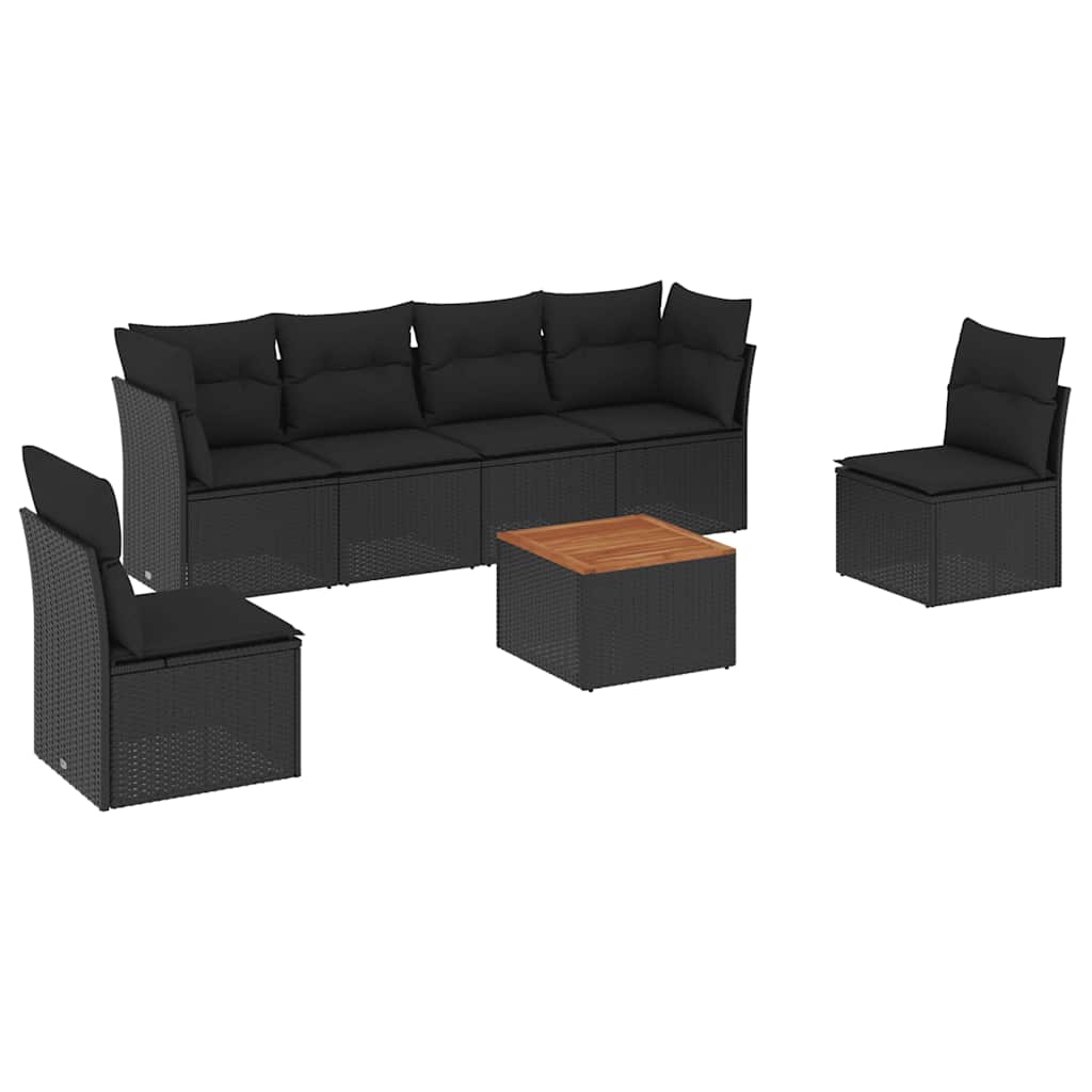 7-dijelni set vrtnih sofa od poliratana s jastucima crni Crna 62 x 62 x 69 cm