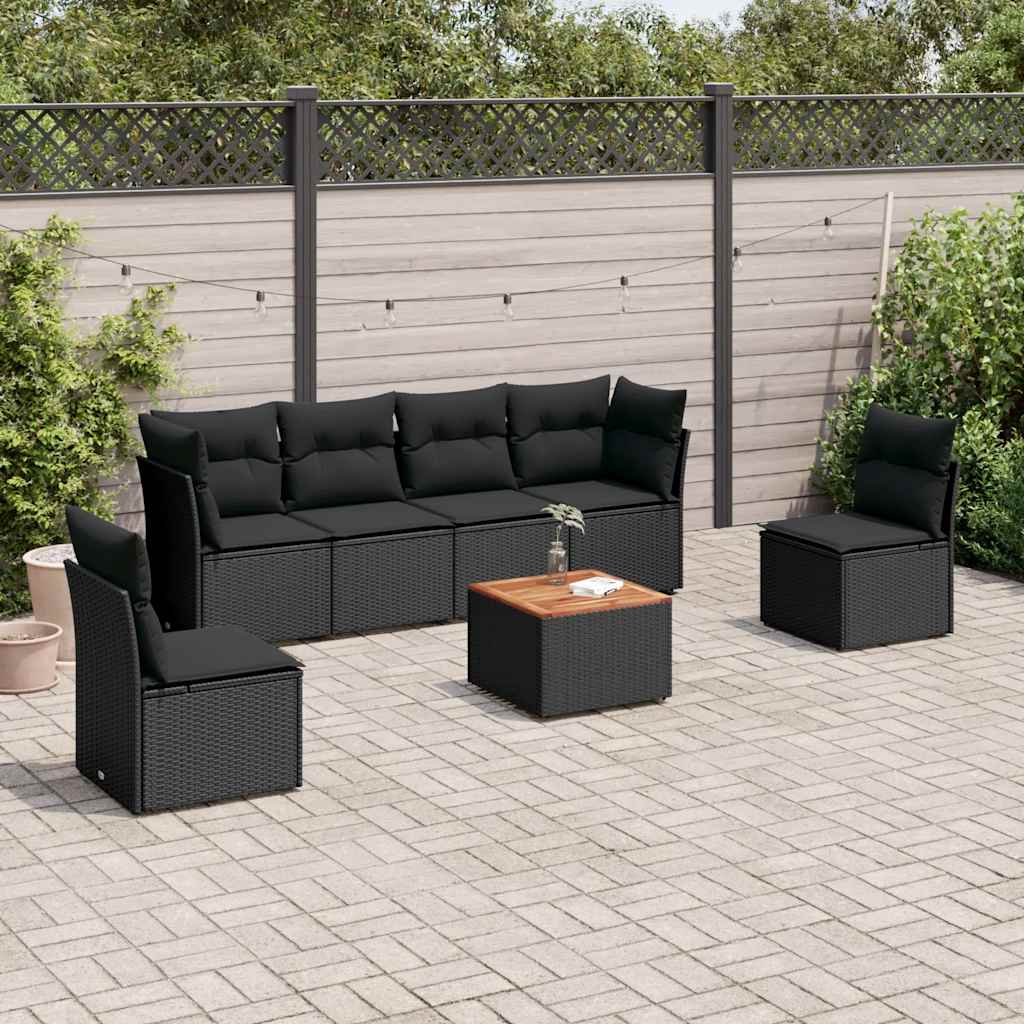 7-dijelni set vrtnih sofa od poliratana s jastucima crni Crna 62 x 62 x 69 cm