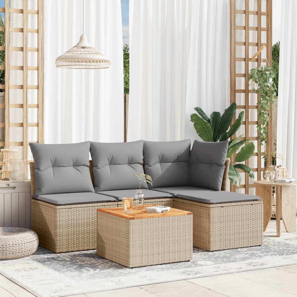 5-dijelni set vrtnih sofa s jastucima bež od poliratana