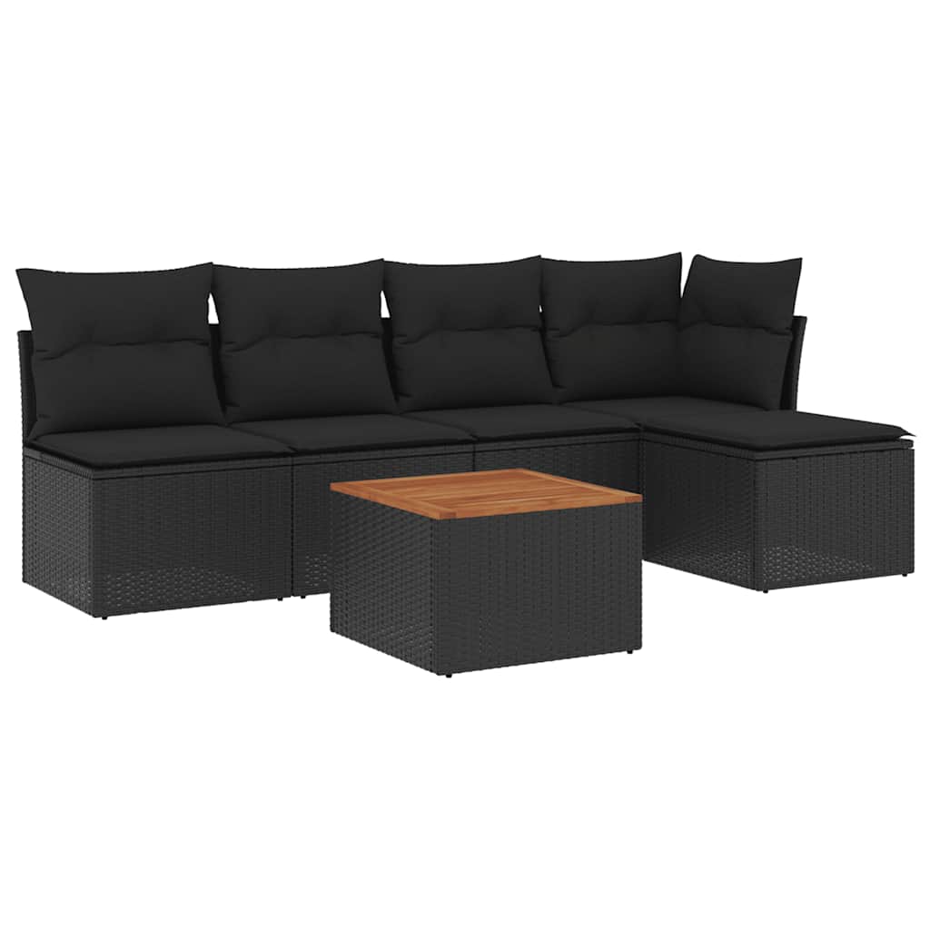 6-dijelni set vrtnih sofa s jastucima crni od poliratana Crna 62 x 62 x 69 cm