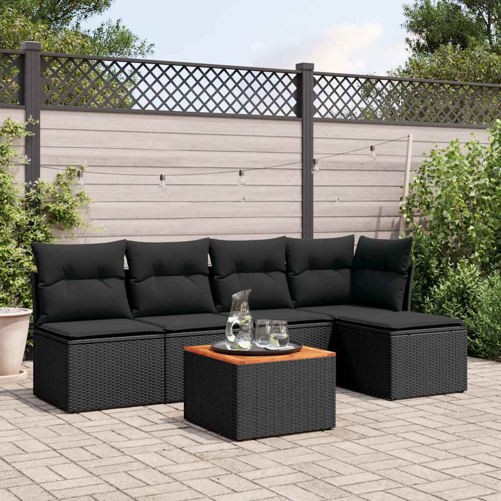 6-dijelni set vrtnih sofa s jastucima crni od poliratana Crna 62 x 62 x 69 cm