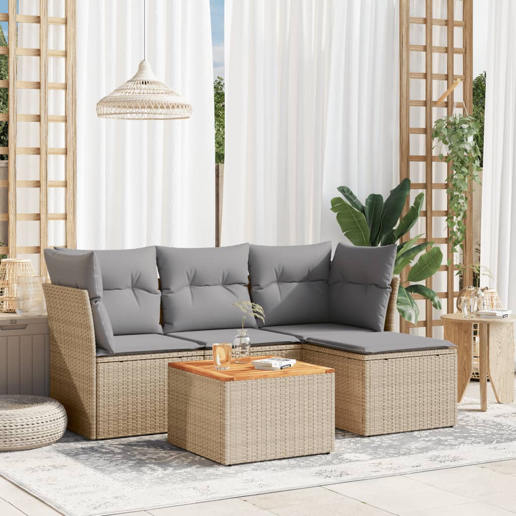 5-dijelni set vrtnih sofa s jastucima bež od poliratana