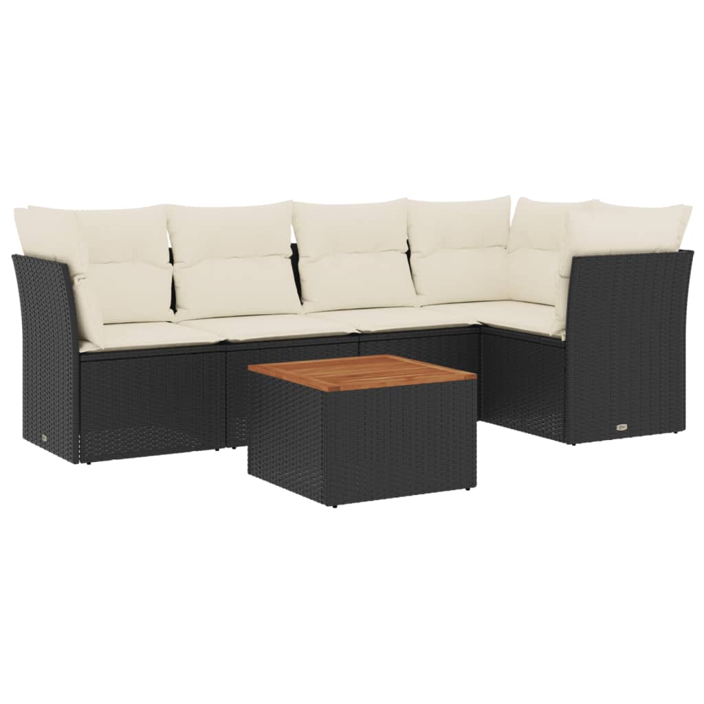 6-dijelni set vrtnih sofa s jastucima crni od poliratana Crna 62 x 62 x 69 cm