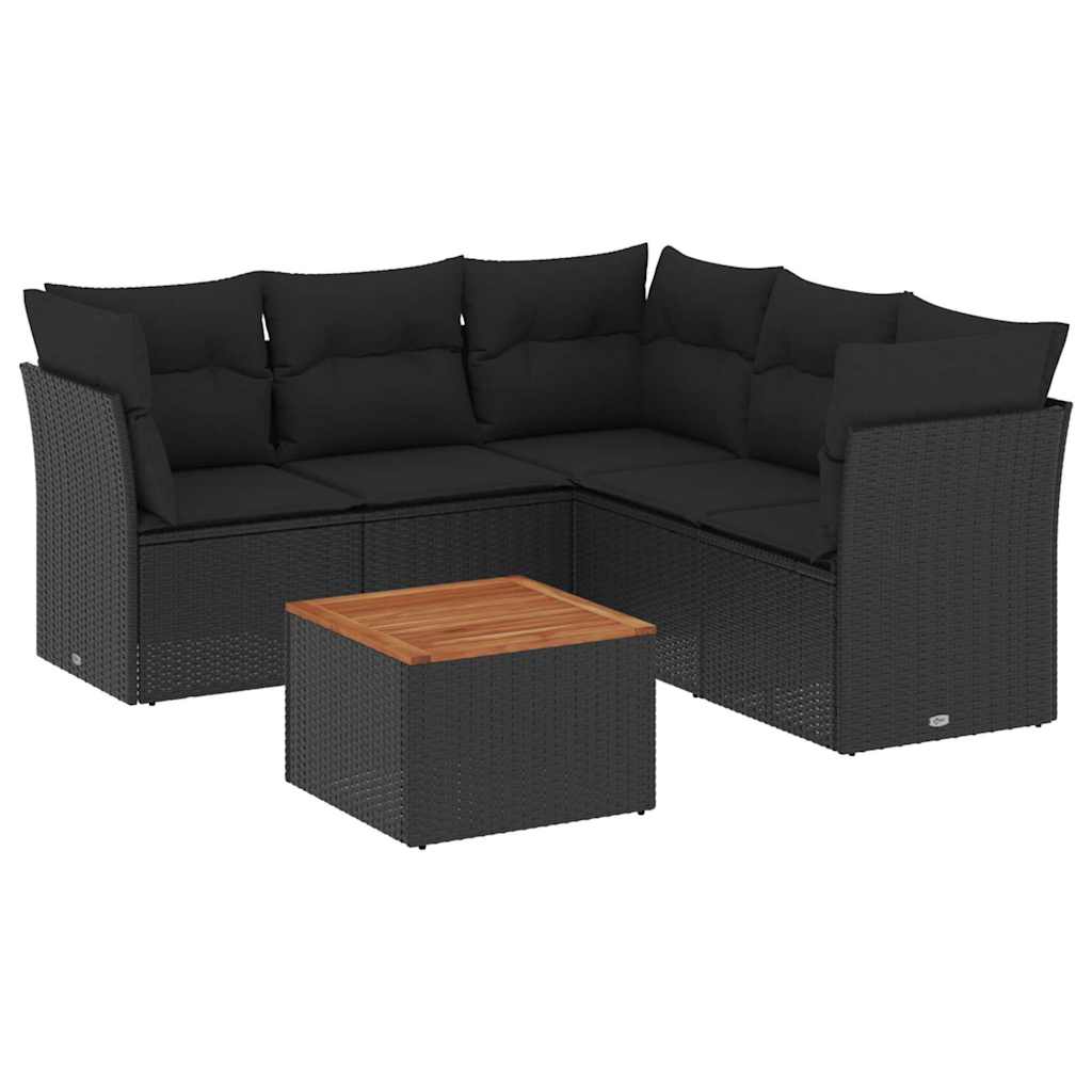 6-dijelni set vrtnih sofa s jastucima crni od poliratana Crna 62 x 62 x 69 cm