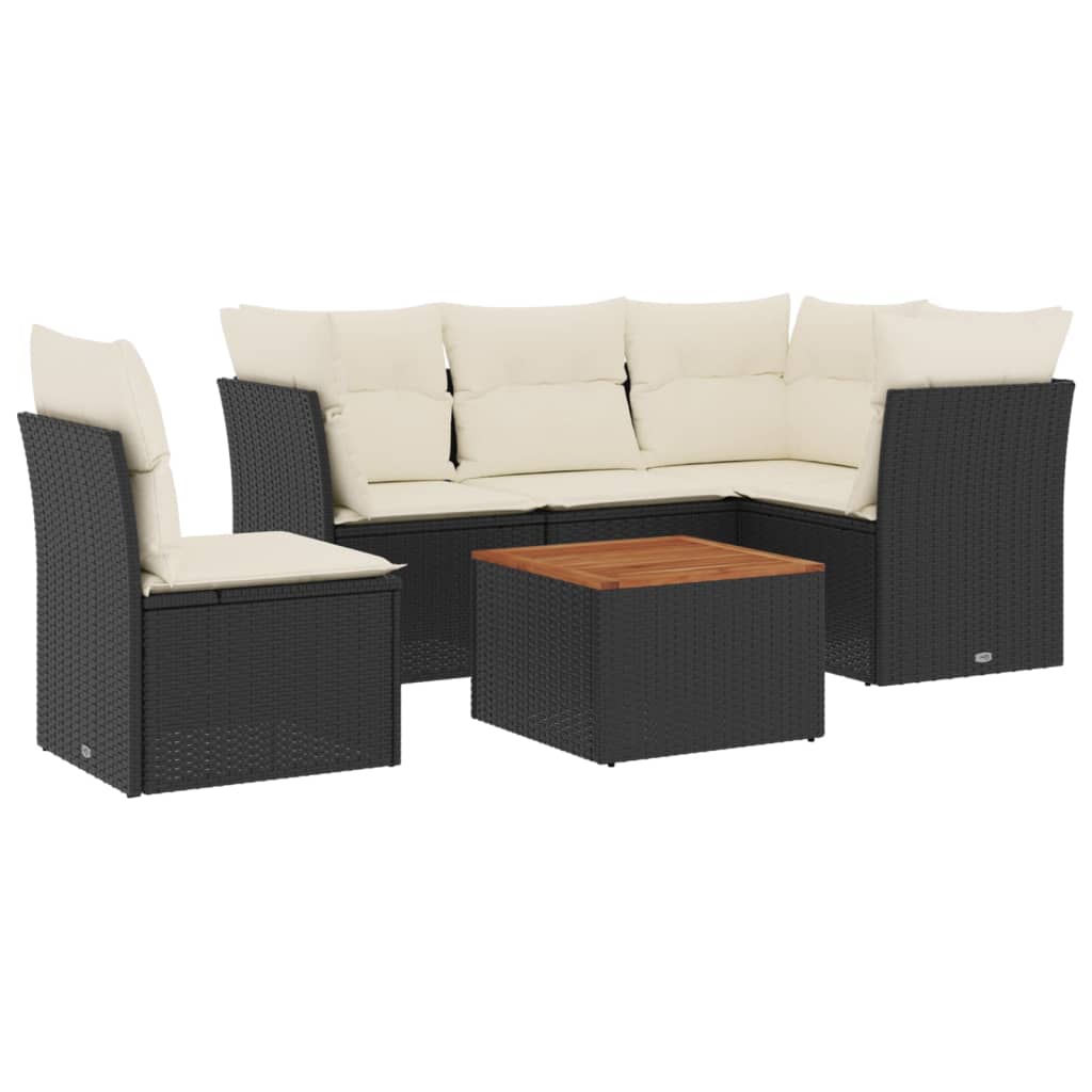 6-dijelni set vrtnih sofa s jastucima crni od poliratana Crna 62 x 62 x 69 cm