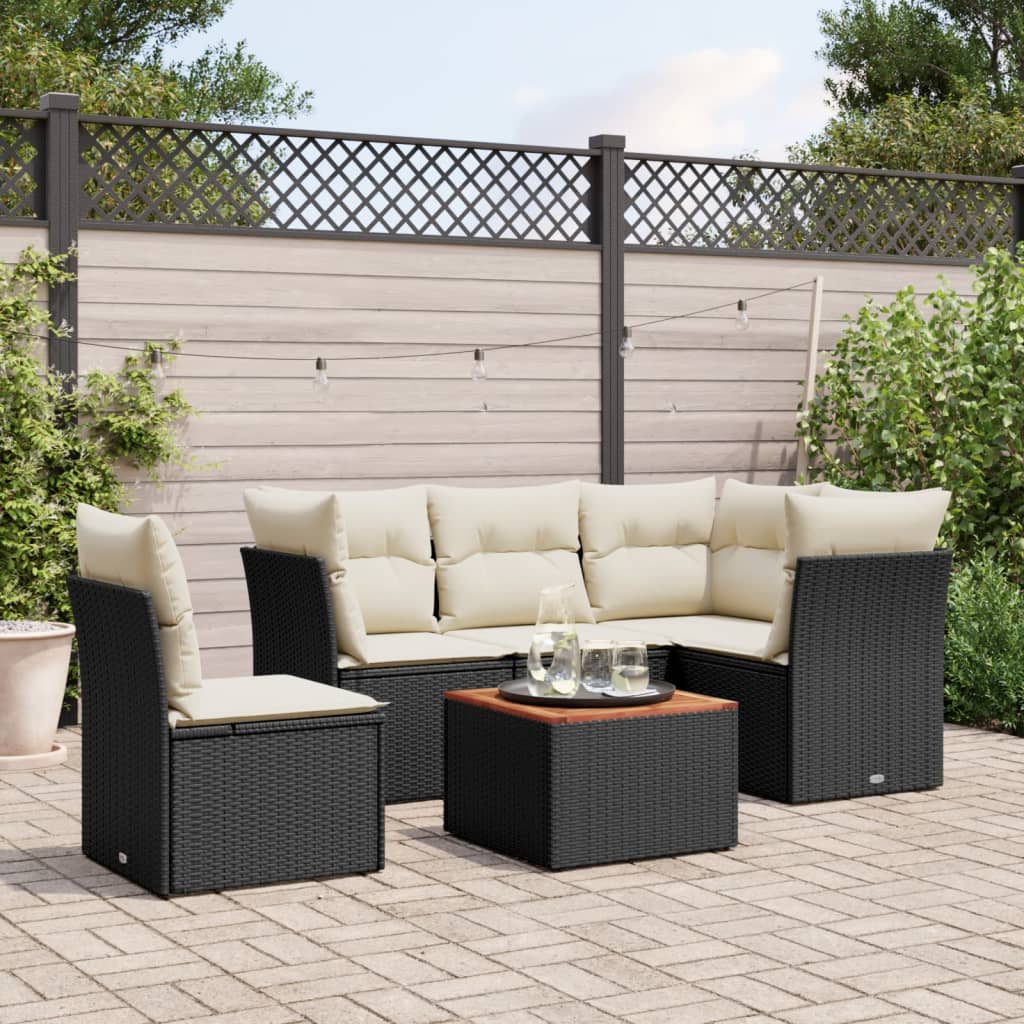6-dijelni set vrtnih sofa s jastucima crni od poliratana Crna 62 x 62 x 69 cm