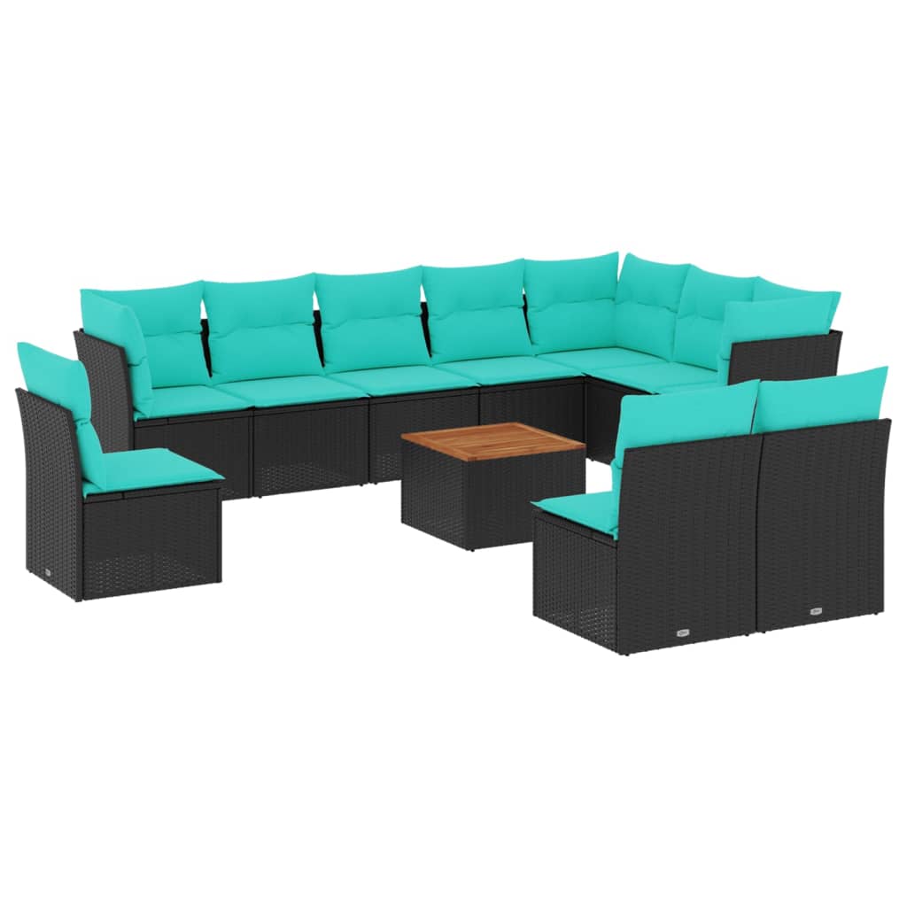 11-dijelni set vrtnih sofa od poliratana s jastucima crni Crna 62 x 62 x 69 cm