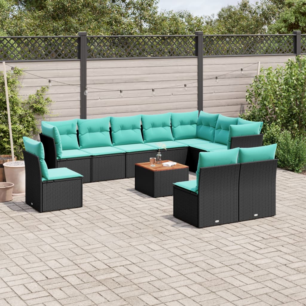 11-dijelni set vrtnih sofa od poliratana s jastucima crni Crna 62 x 62 x 69 cm