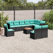 11-dijelni set vrtnih sofa od poliratana s jastucima crni Crna 62 x 62 x 69 cm