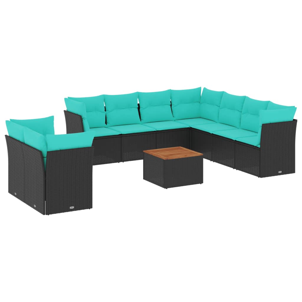 11-dijelni set vrtnih sofa od poliratana s jastucima crni Crna 62 x 62 x 69 cm