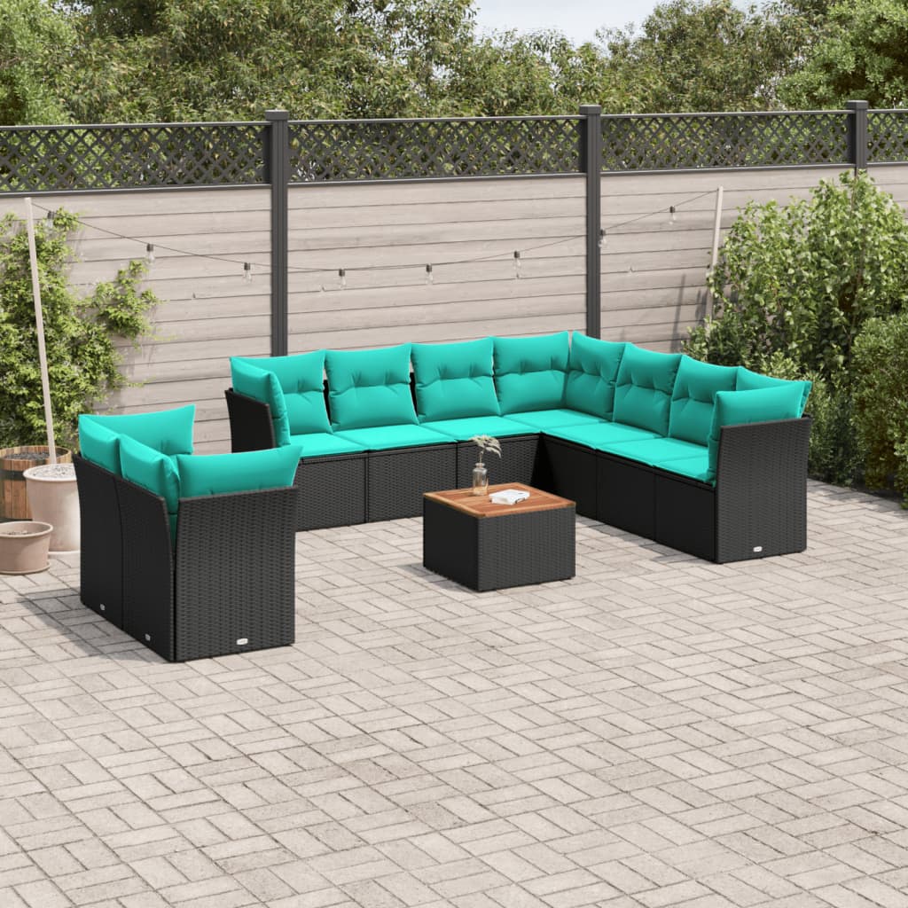 11-dijelni set vrtnih sofa od poliratana s jastucima crni Crna 62 x 62 x 69 cm