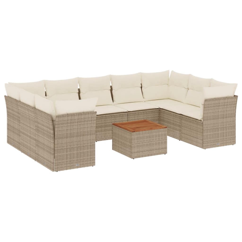 10-dijelni set vrtnih sofa s jastucima bež od poliratana 62 x 62 x 69 cm