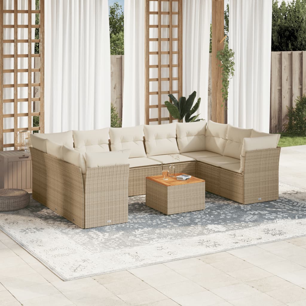 10-dijelni set vrtnih sofa s jastucima bež od poliratana 62 x 62 x 69 cm