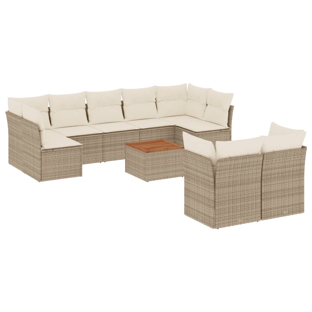 10-dijelni set vrtnih sofa s jastucima bež od poliratana 62 x 62 x 69 cm