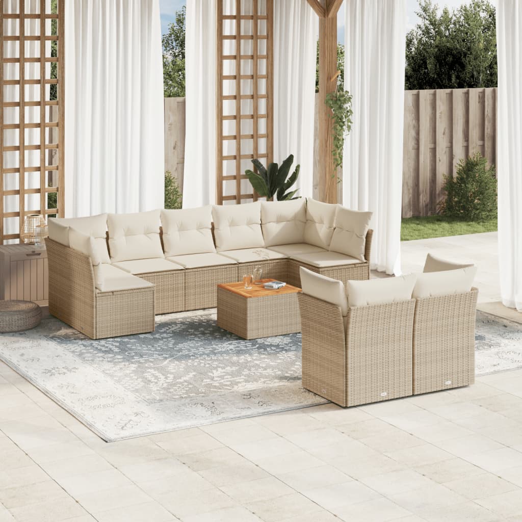 10-dijelni set vrtnih sofa s jastucima bež od poliratana 62 x 62 x 69 cm