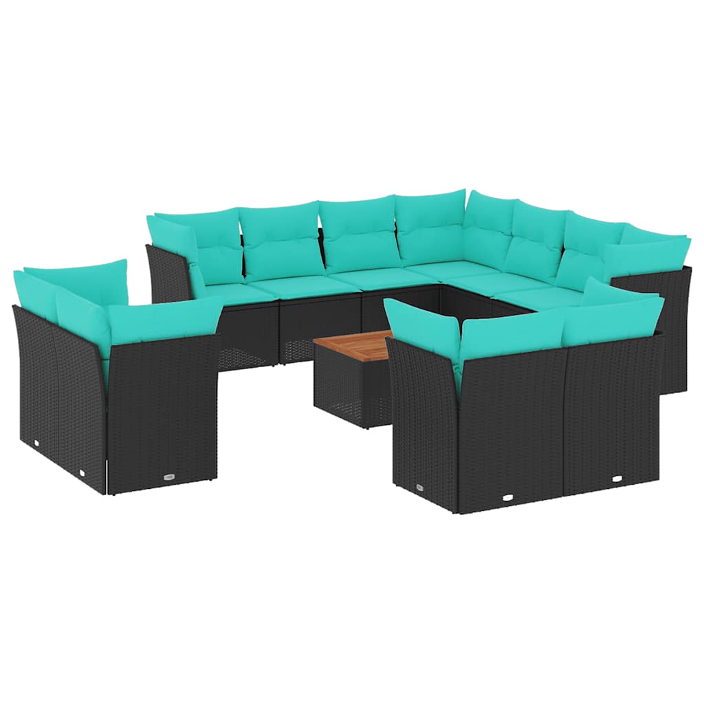 12-dijelni set vrtnih sofa s jastucima poliratan crni