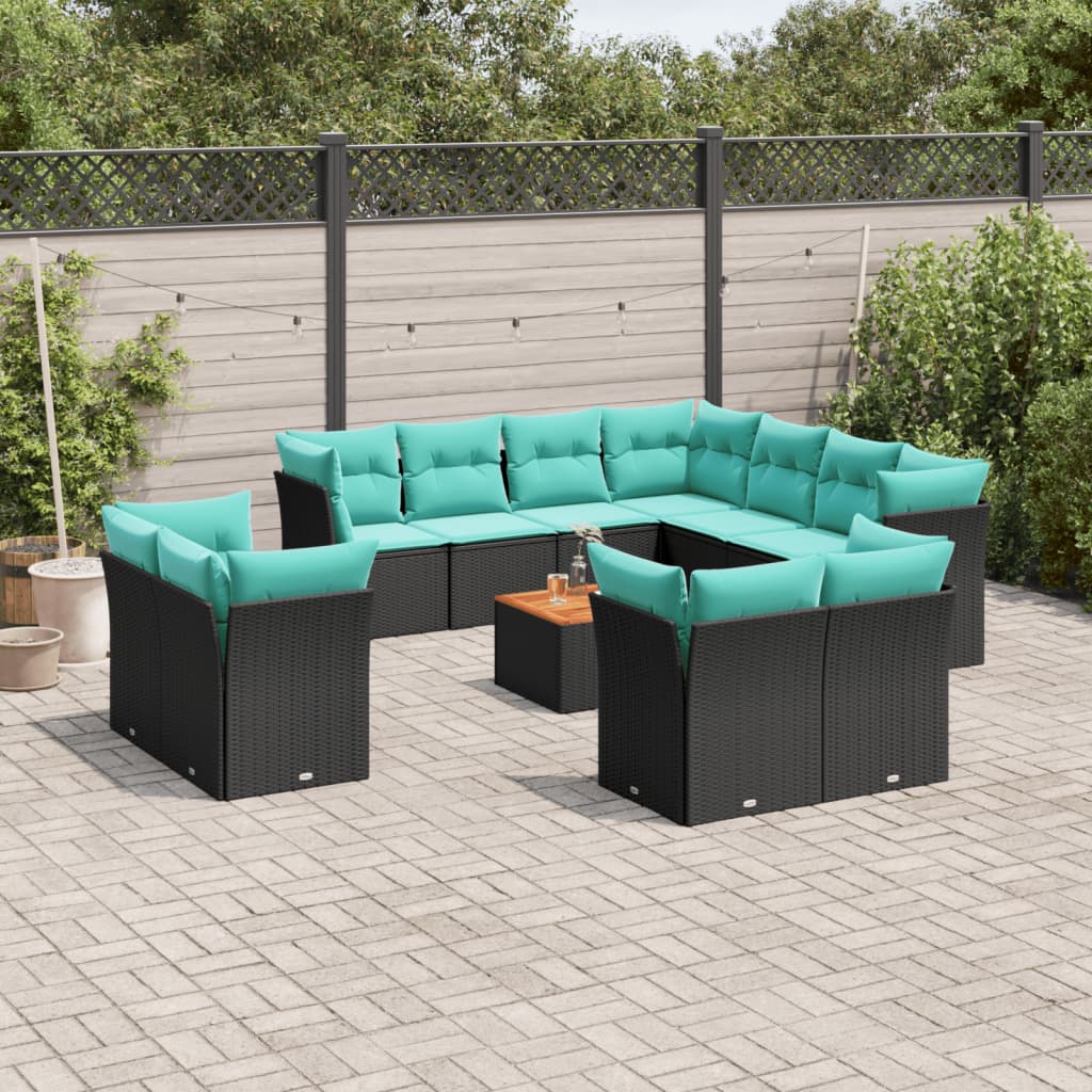 12-dijelni set vrtnih sofa s jastucima poliratan crni