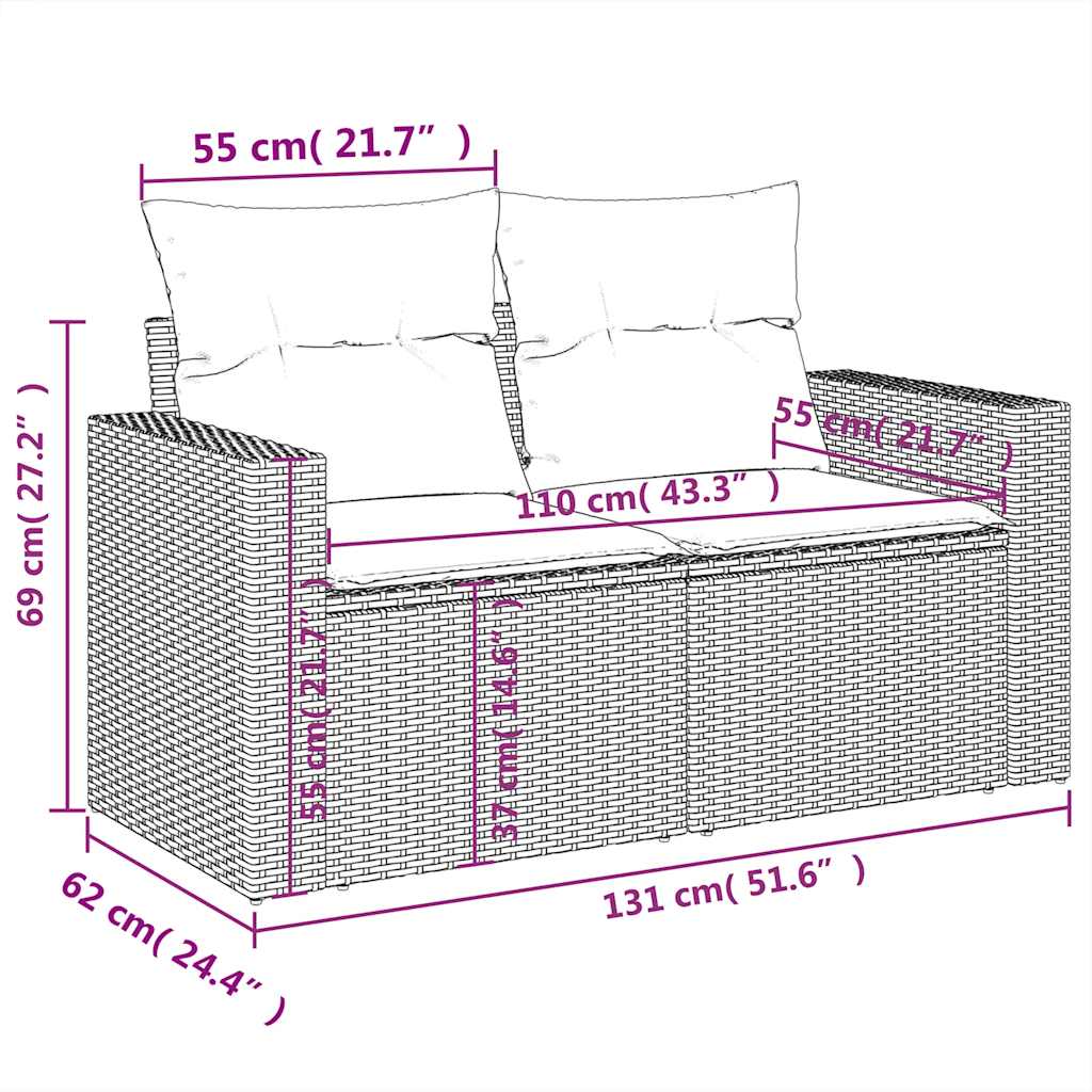 5-dijelna vrtna garnitura od poliratana s jastucima crna 66 x 62 x 69 cm