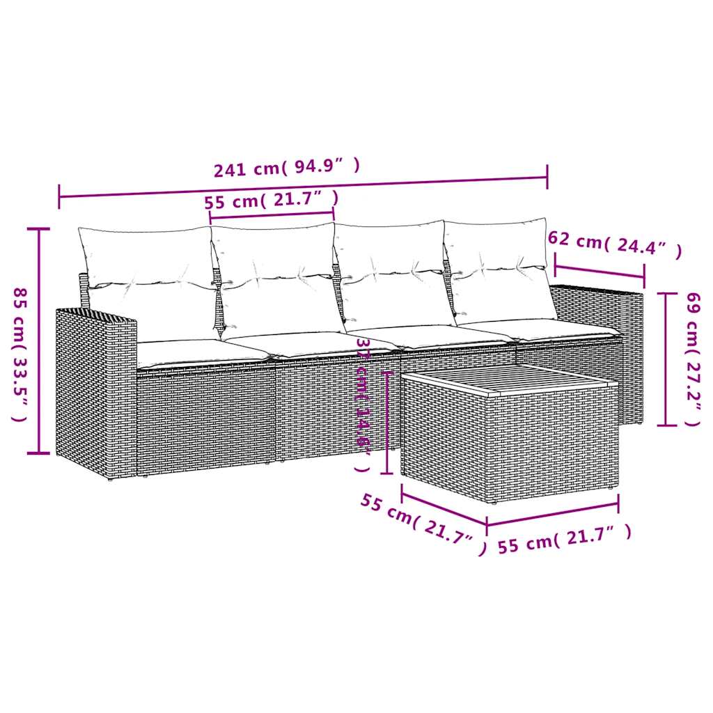 5-dijelna vrtna garnitura od poliratana s jastucima crna 66 x 62 x 69 cm