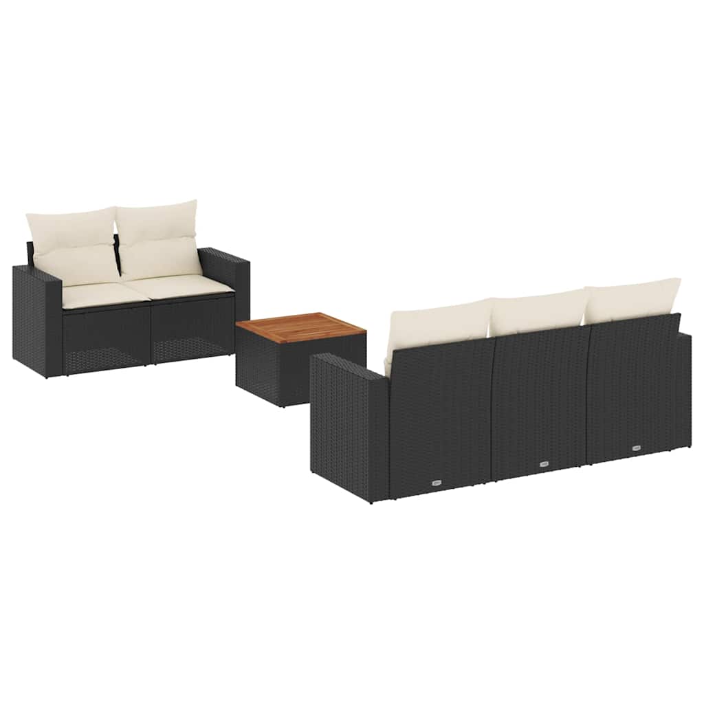 6-dijelni set vrtnih sofa s jastucima crni od poliratana Crna