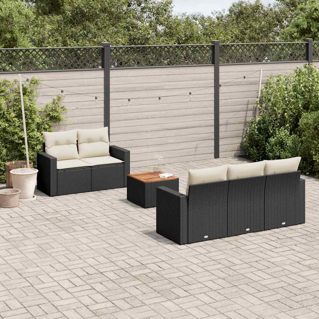 6-dijelni set vrtnih sofa s jastucima crni od poliratana Crna