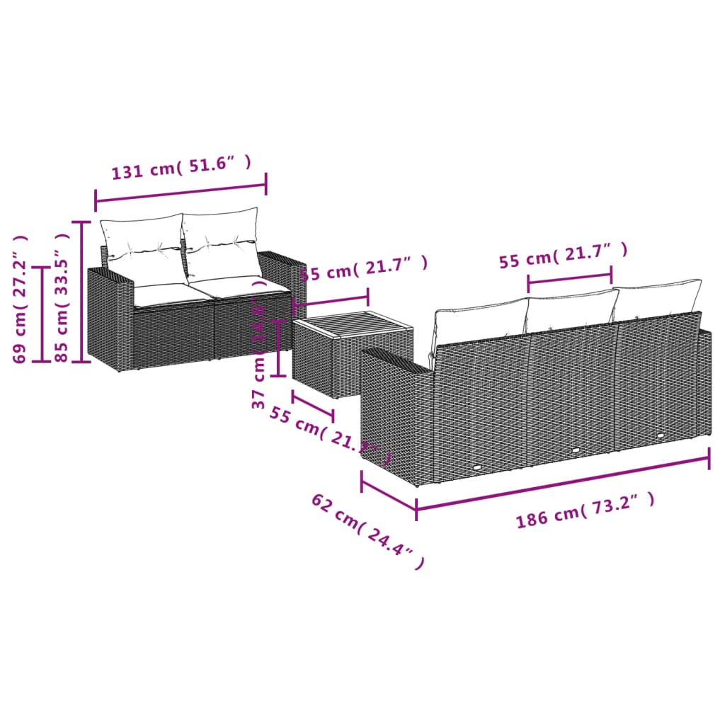 6-dijelni set vrtnih sofa s jastucima bež od poliratana 66 x 62 x 69 cm