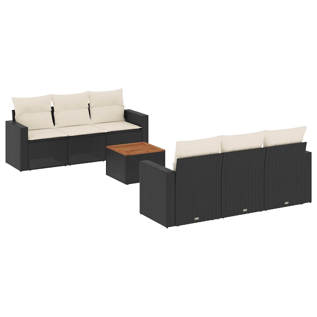 7-dijelni set vrtnih sofa od poliratana s jastucima crni Crna