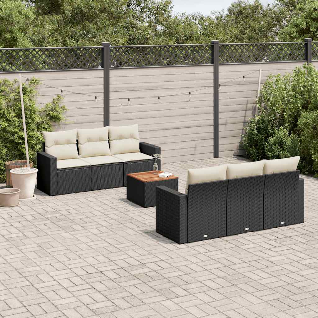 7-dijelni set vrtnih sofa od poliratana s jastucima crni Crna