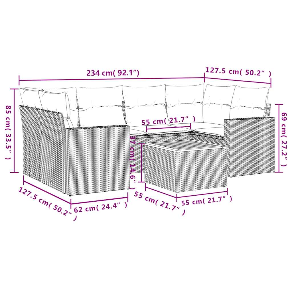 7-dijelni set vrtnih sofa od poliratana s jastucima crni Crna 66 x 62 x 69 cm