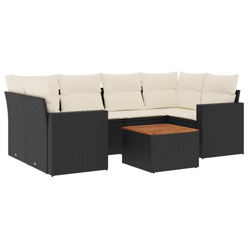 7-dijelni set vrtnih sofa od poliratana s jastucima crni Crna