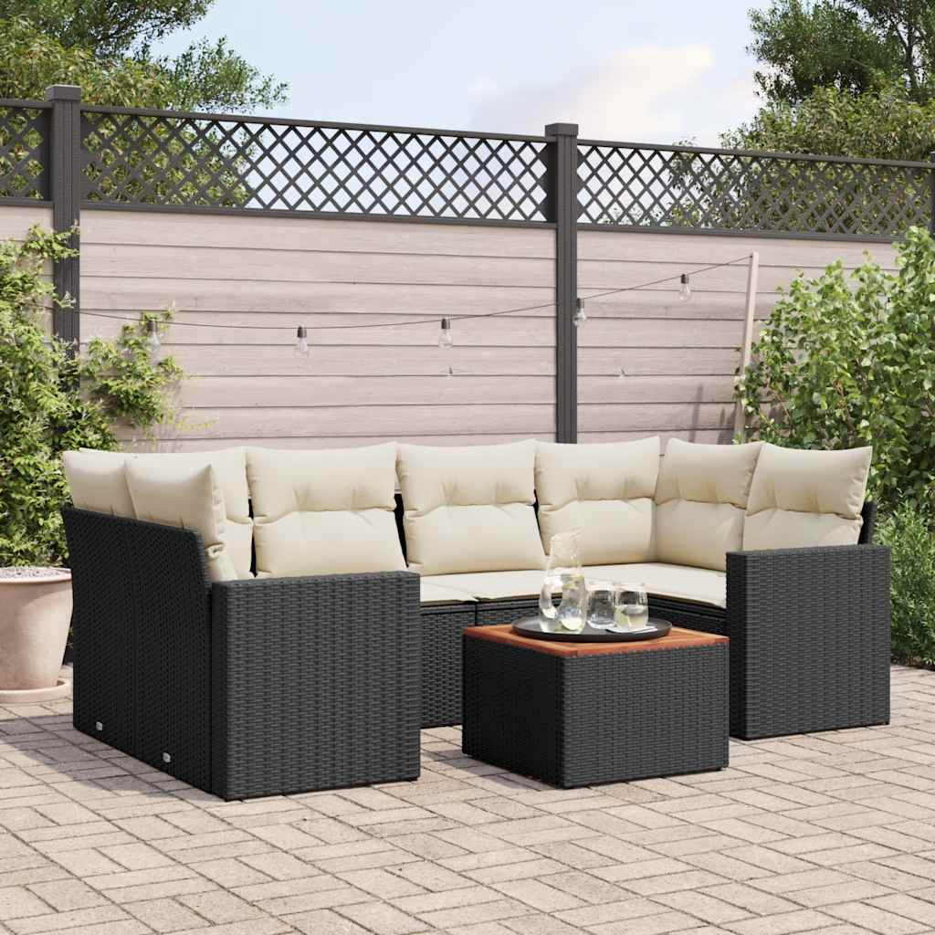 7-dijelni set vrtnih sofa od poliratana s jastucima crni Crna