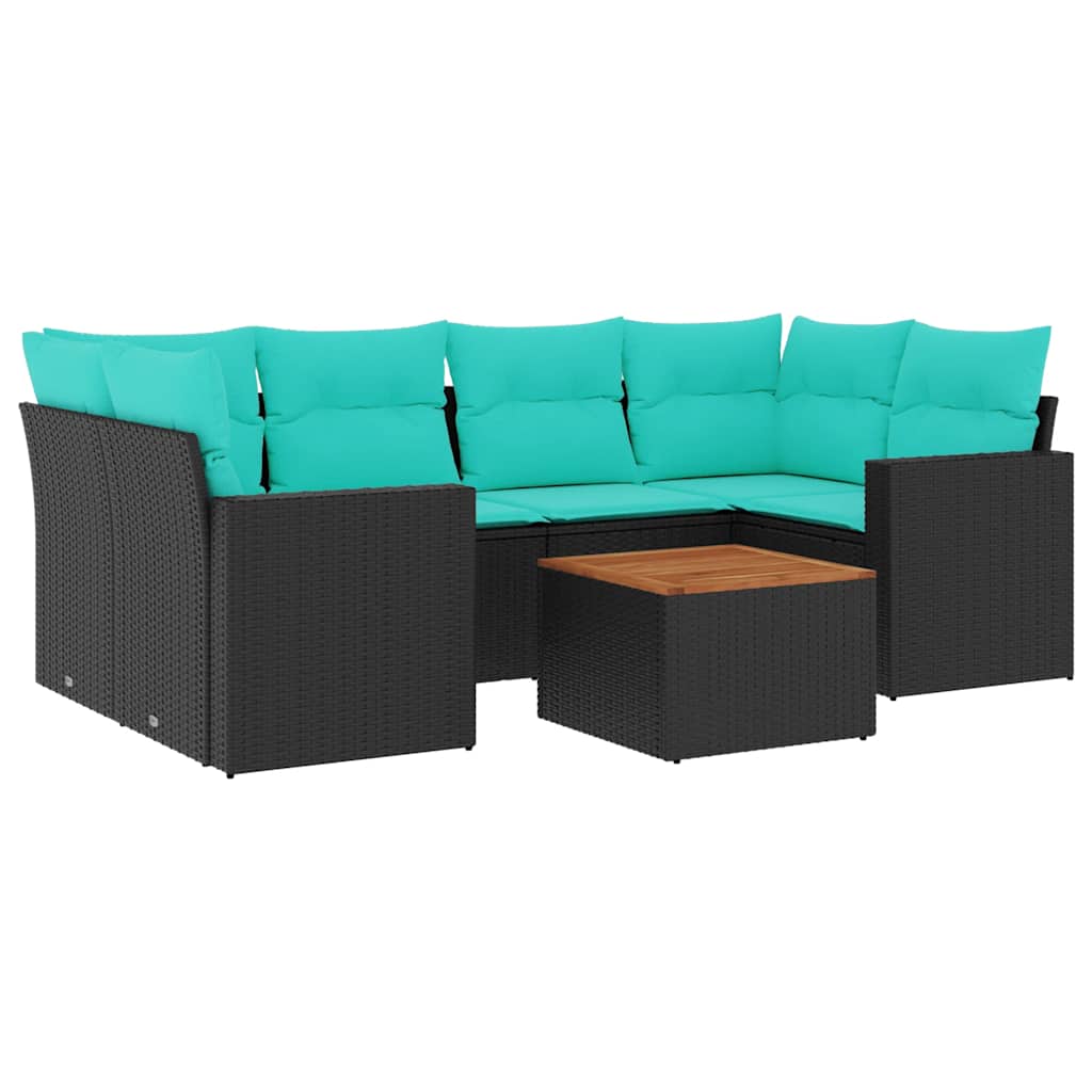 7-dijelni set vrtnih sofa od poliratana s jastucima crni Crna 65.5 x 62 x 69 cm