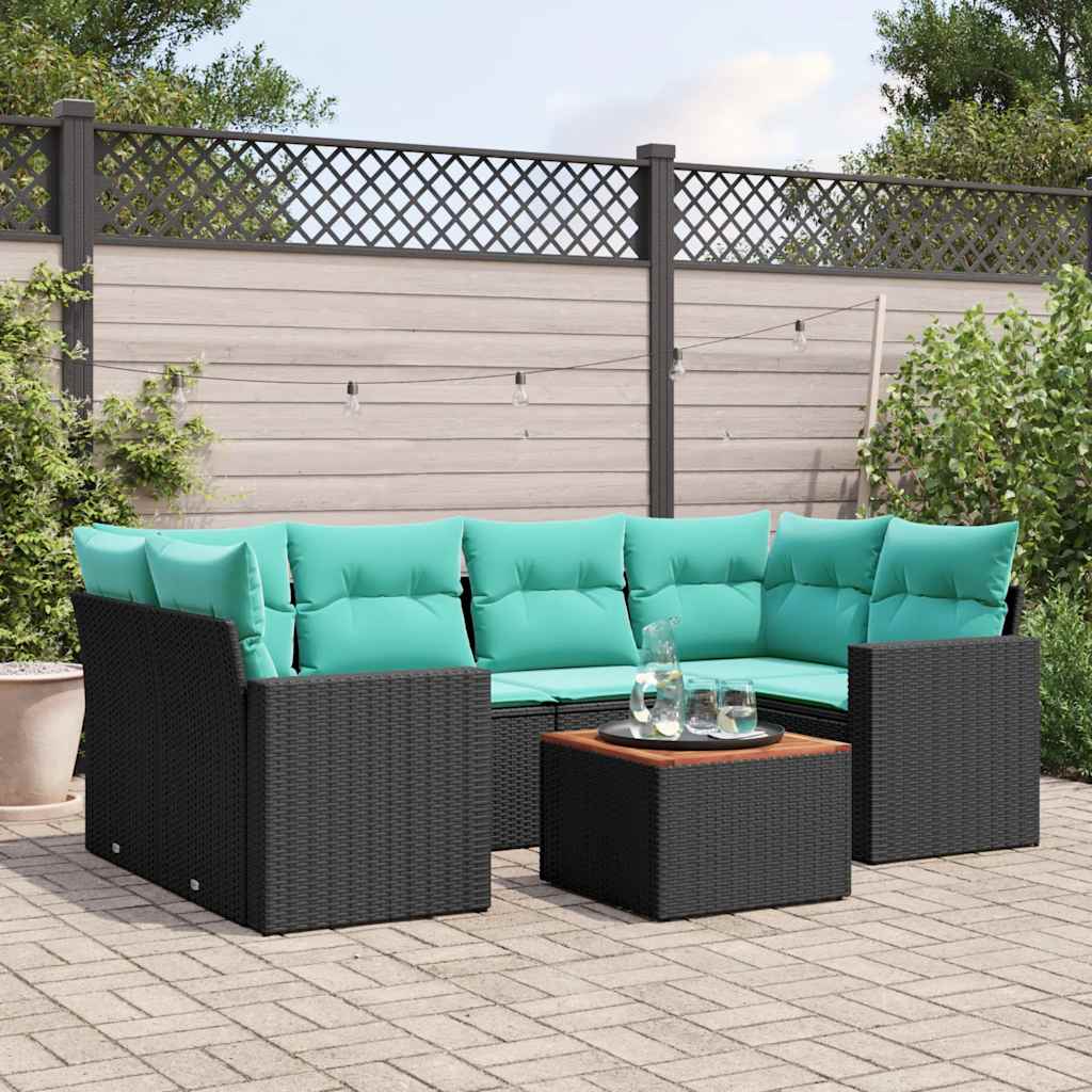 7-dijelni set vrtnih sofa od poliratana s jastucima crni Crna 65.5 x 62 x 69 cm