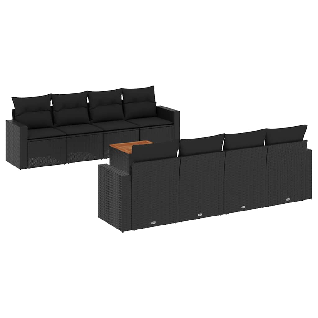 9-dijelni set vrtnih sofa s jastucima crni od poliratana Crna 66 x 62 x 69 cm