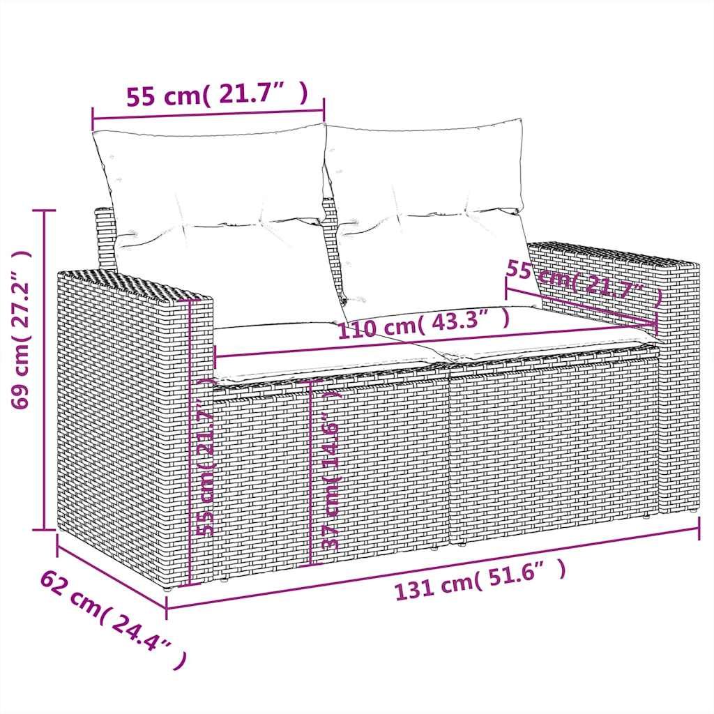 9-dijelni set vrtnih sofa s jastucima crni od poliratana Crna 66 x 62 x 69 cm