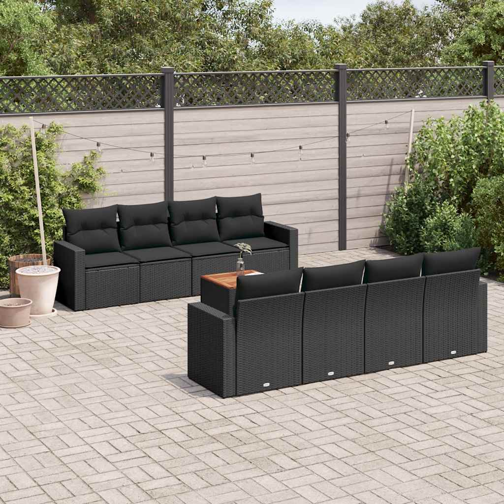 9-dijelni set vrtnih sofa s jastucima crni od poliratana Crna 66 x 62 x 69 cm