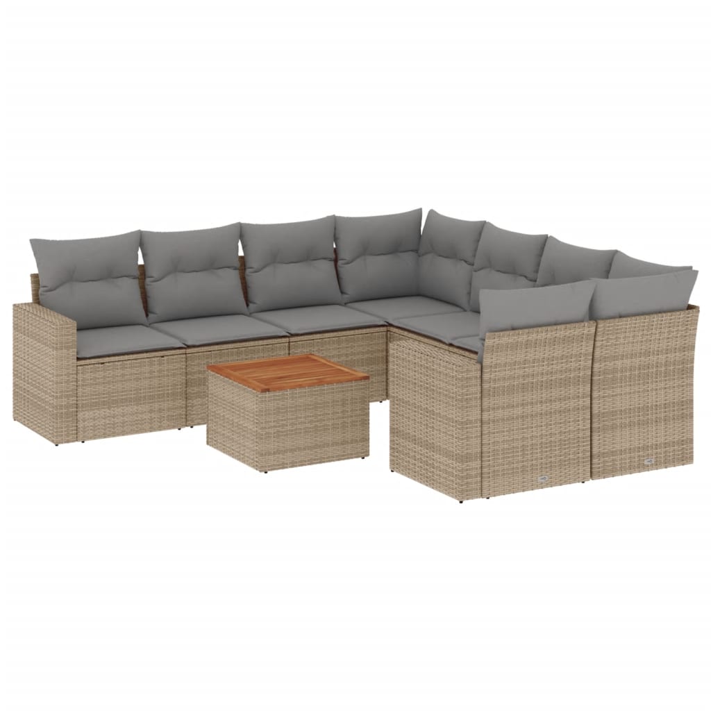 9-dijelni set vrtnih sofa s jastucima bež od poliratana 66 x 62 x 69 cm