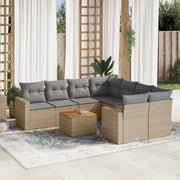 9-dijelni set vrtnih sofa s jastucima bež od poliratana 66 x 62 x 69 cm
