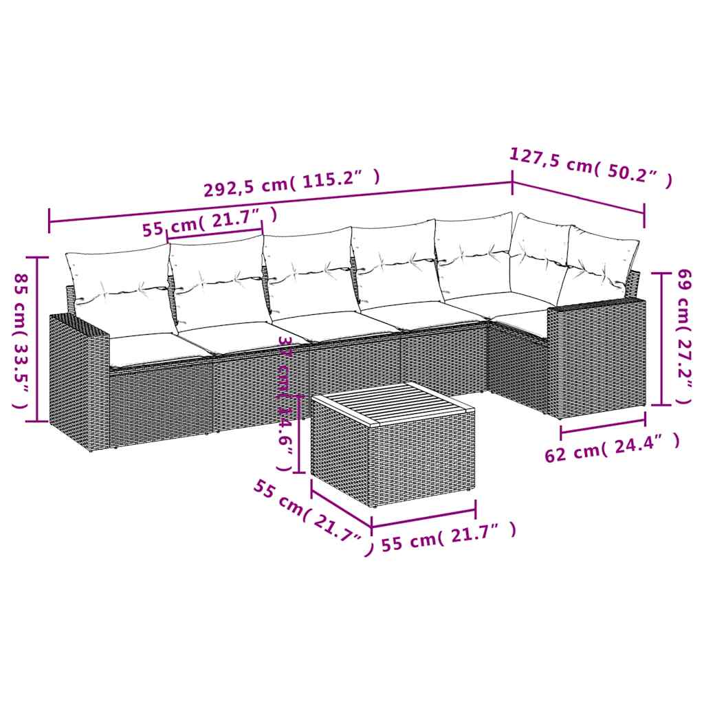 7-dijelni set vrtnih sofa od poliratana s jastucima crni Crna