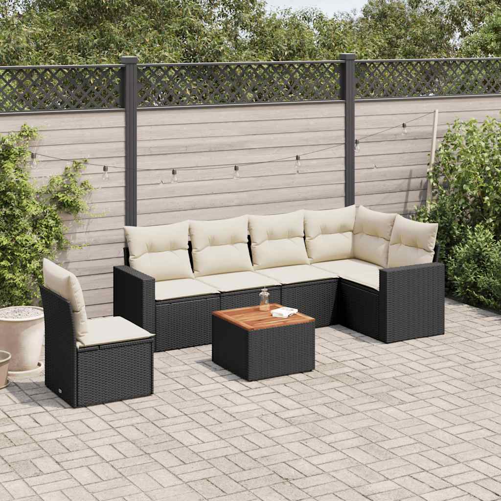 7-dijelni set vrtnih sofa od poliratana s jastucima crni Crna