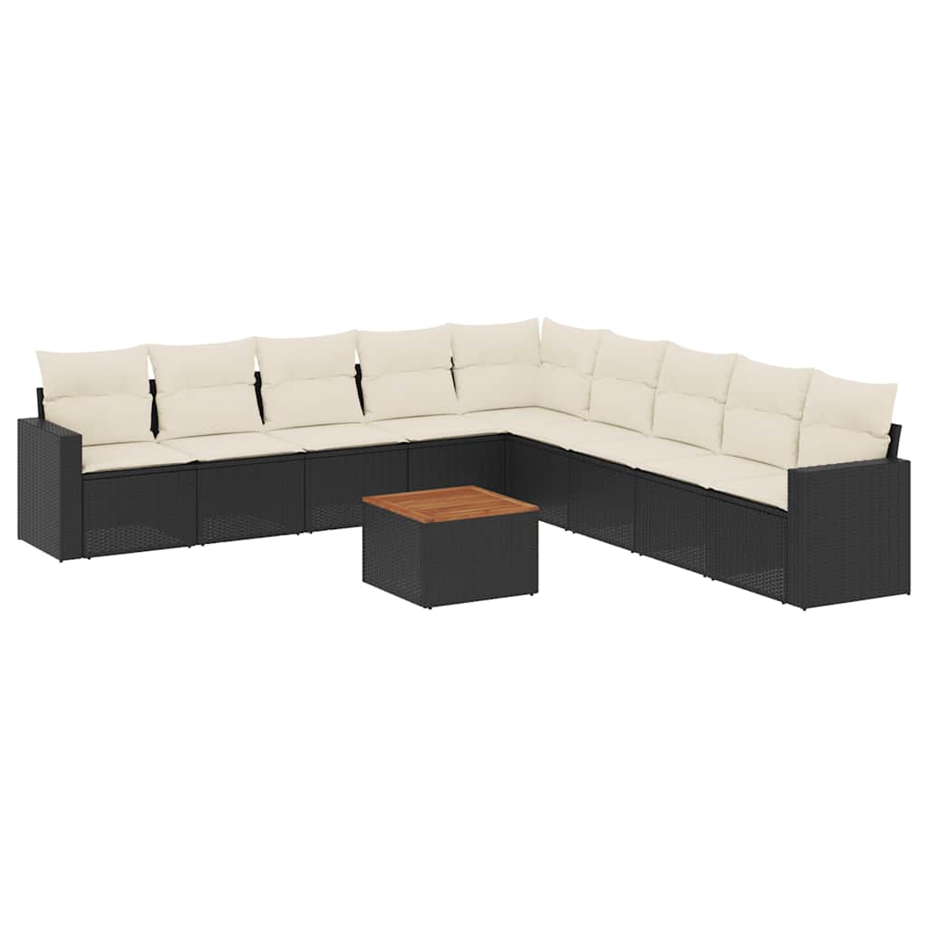 10-dijelni set vrtnih sofa s jastucima crni od poliratana Crna