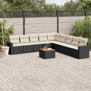 10-dijelni set vrtnih sofa s jastucima crni od poliratana Crna