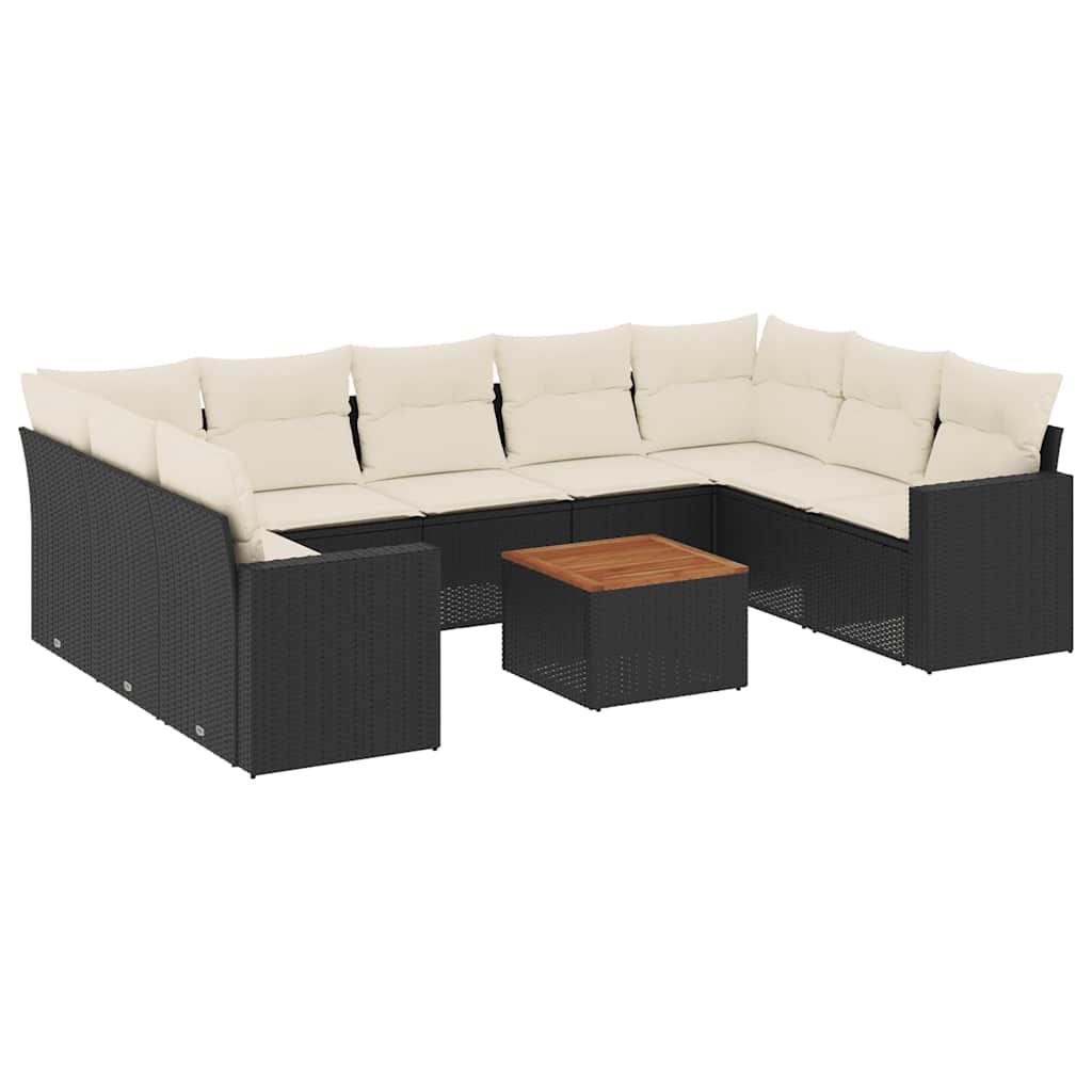 10-dijelni set vrtnih sofa s jastucima crni od poliratana Crna
