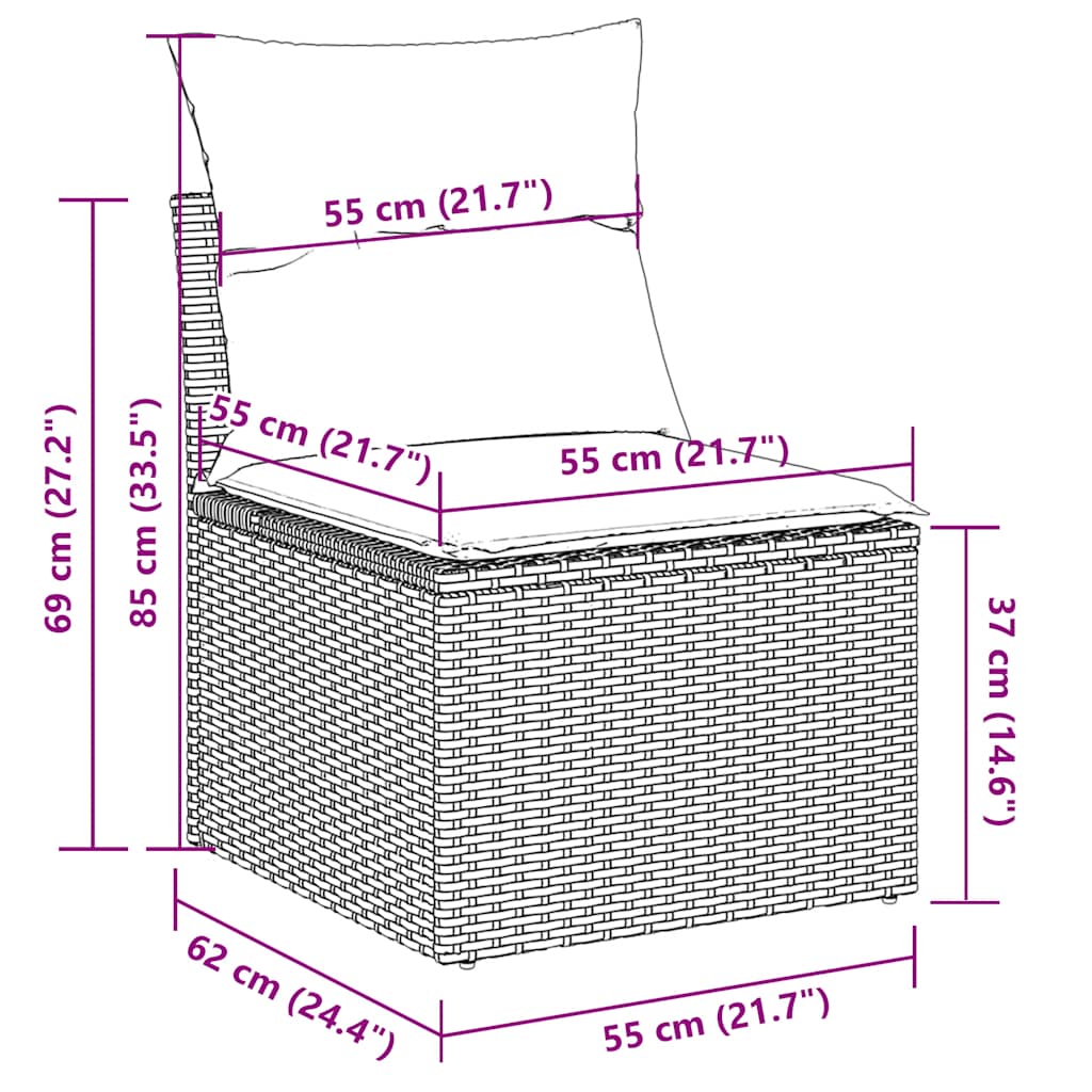 10-dijelni set vrtnih sofa s jastucima crni od poliratana Crna