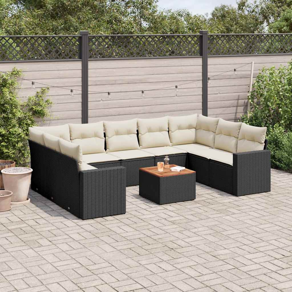 10-dijelni set vrtnih sofa s jastucima crni od poliratana Crna