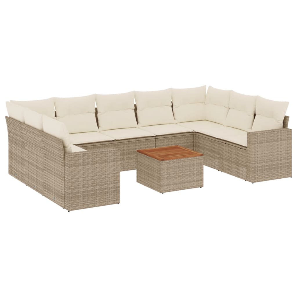 10-dijelni set vrtnih sofa s jastucima bež od poliratana 66 x 62 x 69 cm
